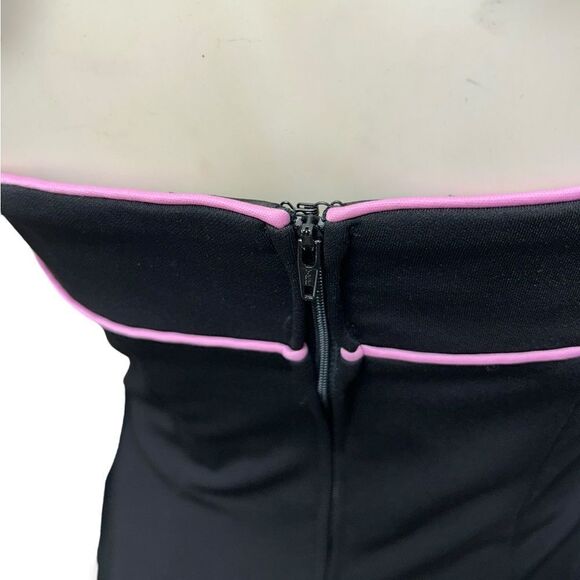 90’s Vintage Betsy and Adam Black Strapless Dress Pink Accent Asymmetrical Knee - Picture 6 of 10